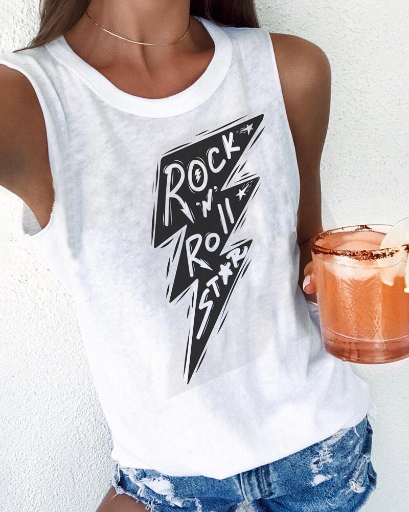 

Letter Print Casual Tank Top, White