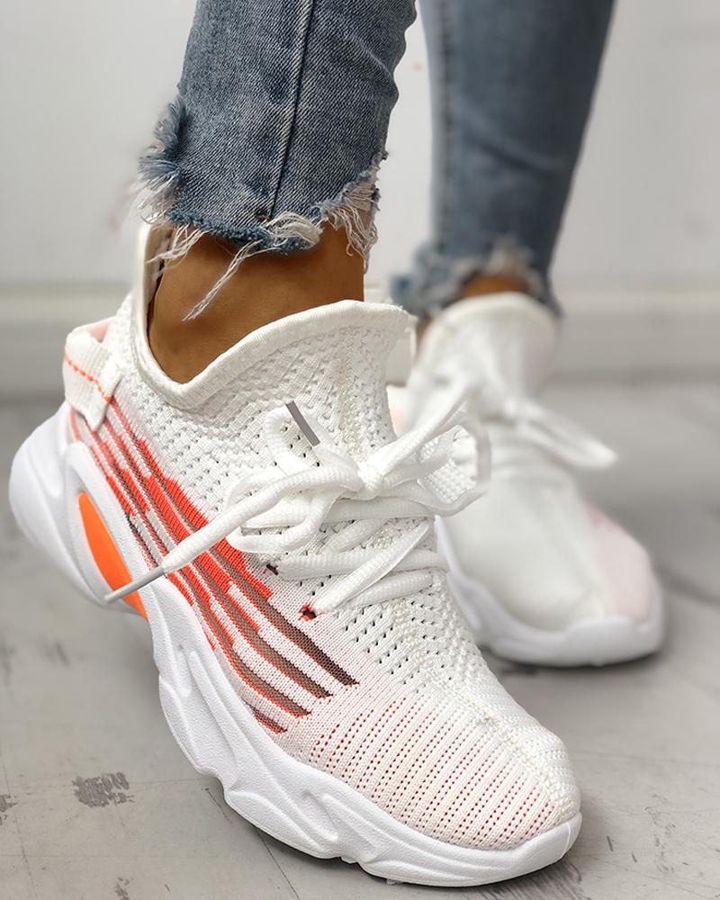 

Knitted Breathable Lace-Up Yeezy Sneakers, White