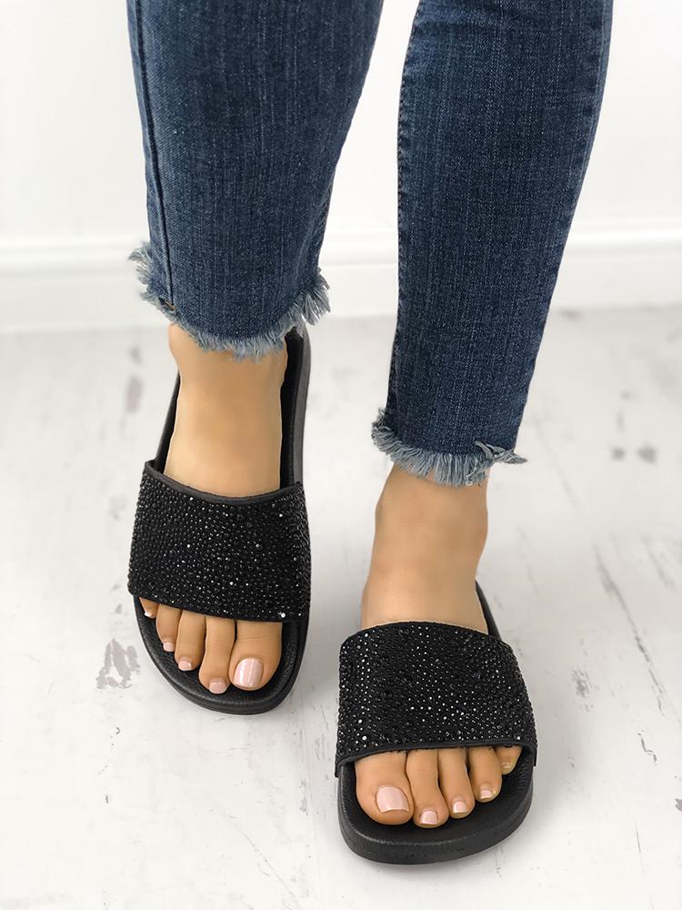 

Hot Drilling Single Strap Flat Sandals
