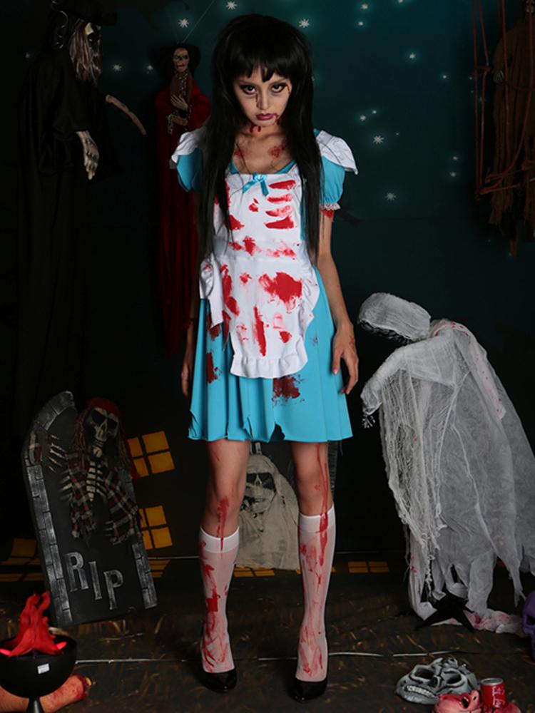 

Zombie Alice in Wonderland Women Adult Halloween Costume Set, Blue