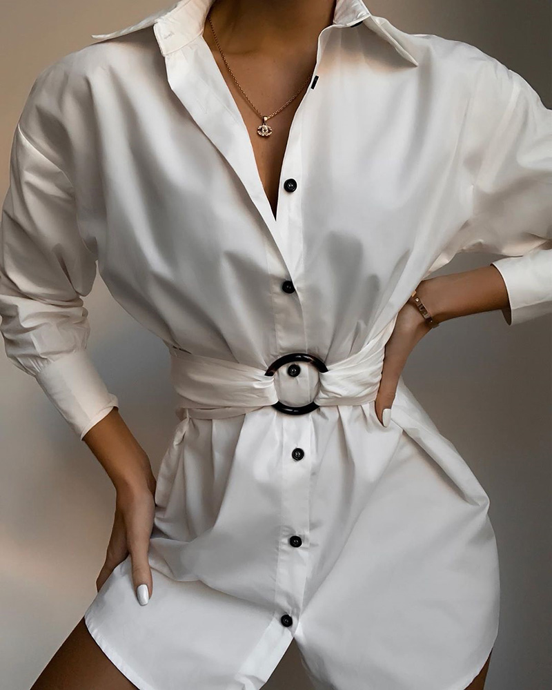 

Solid Bottoned O Ring Shirt Dress, White