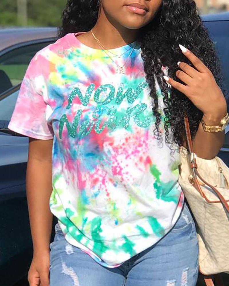

Tie Dye Letter Printed T shirt, Multicolor