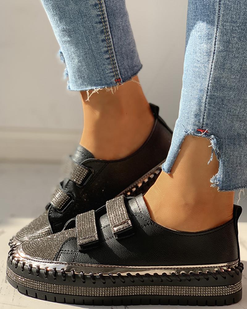 

Colorful Studded Insert Sequins Sneakers, Black