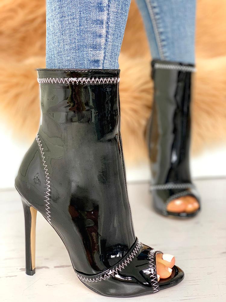 

Peep Toe Contrast Stitch Heeled Boot