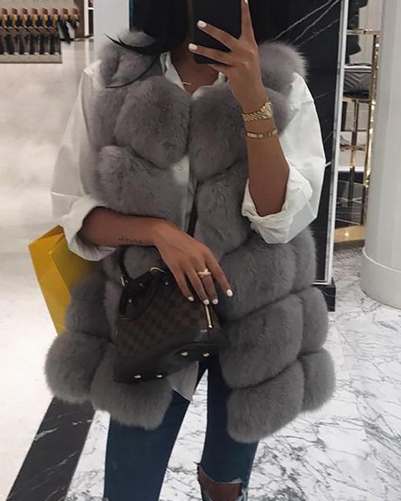 

Warm Sleeveless Fluffy Vest Coat, Light gray