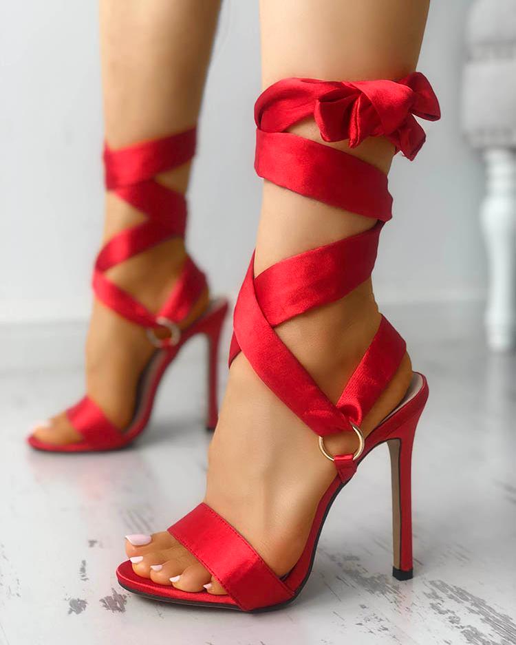 

Satin Solid Strappy Thin Heeled Sandals