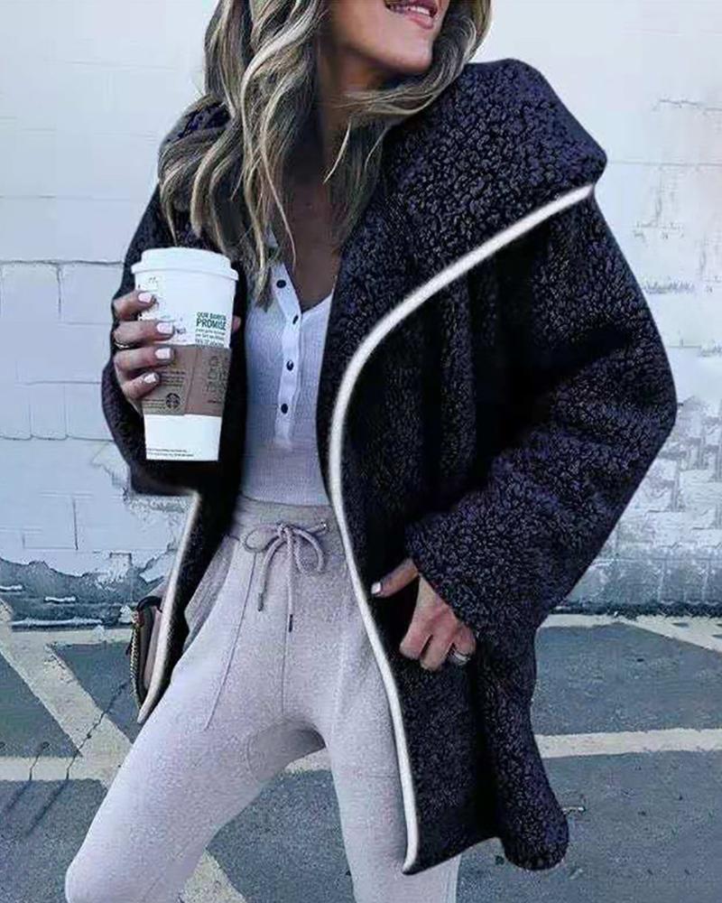 

Waterfall Collar Long Sleeve Casual Fluffy Coat, Dark blue