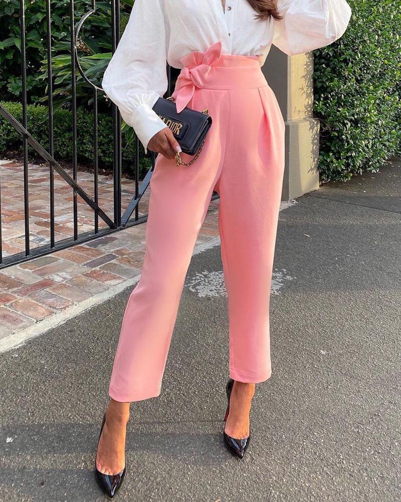 

High Waist Plain Tailored Pants, Pink