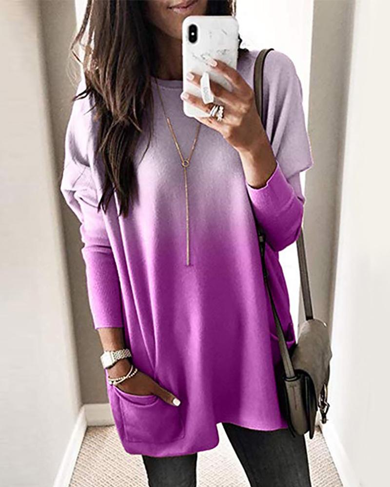 

Ombre Pocket Design Longline Long Sleeve T-Shirt, Purple