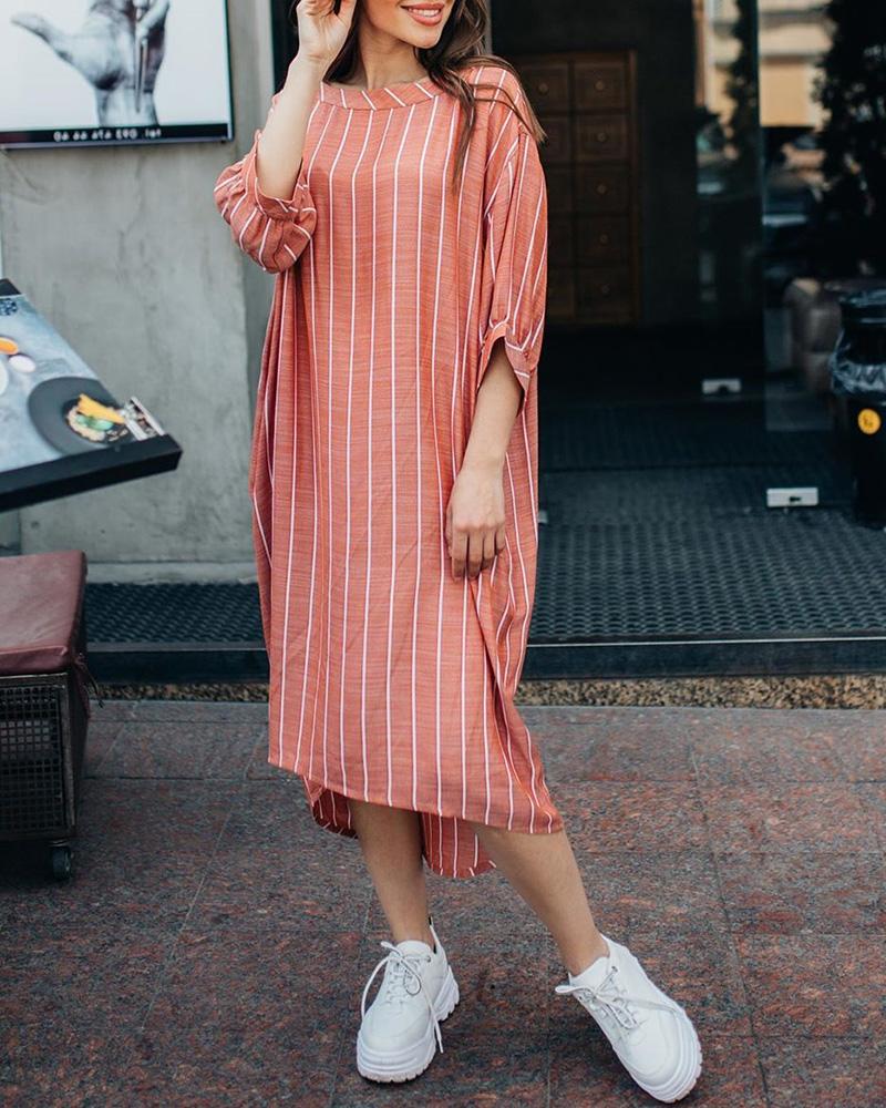 

Casual Loose Striped Long Dress, Orange