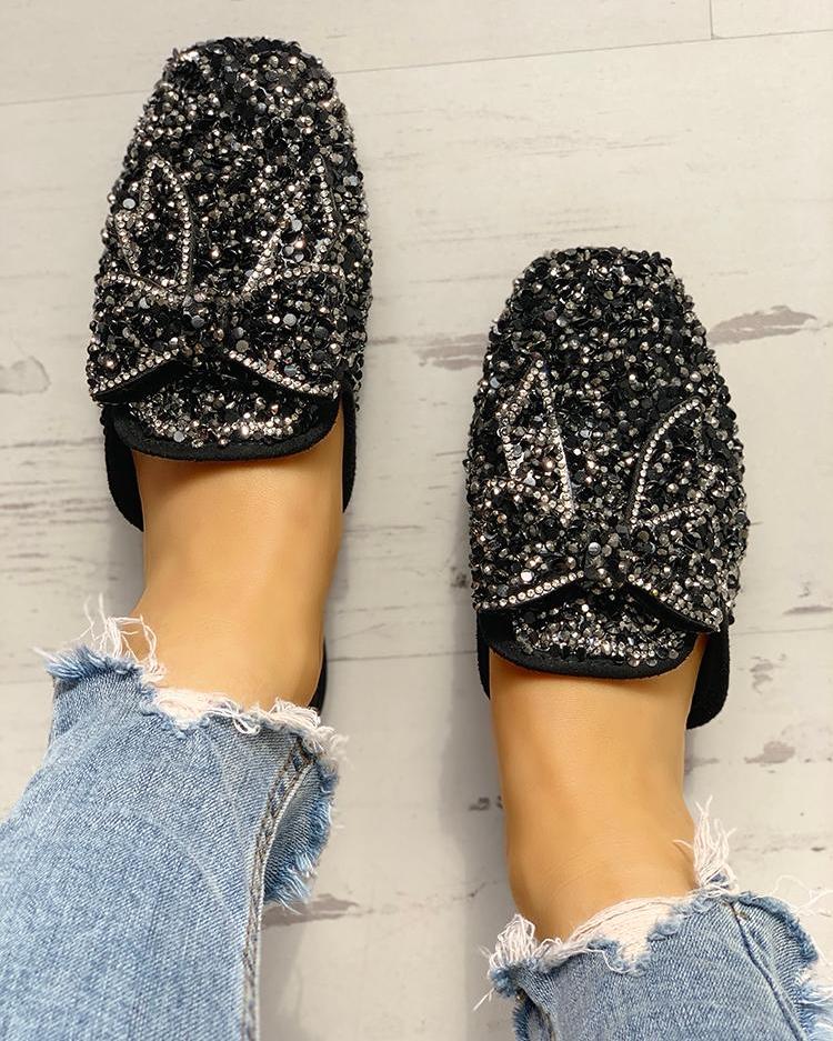 

Sequins Embellished Bowknot Flat Sandals