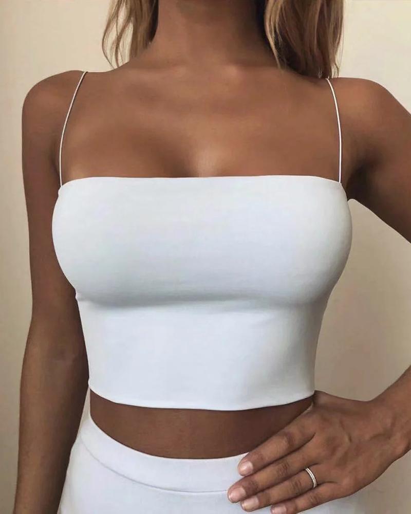 

Spaghetti Strap Casual Crop Top, White