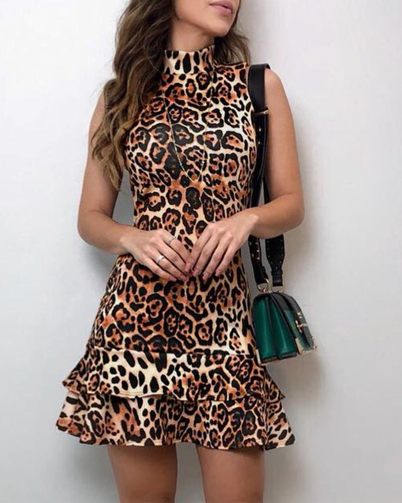 

Leopard Print Ruffles Hem Dress