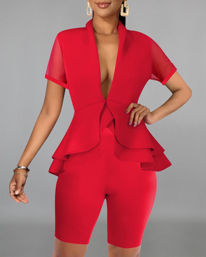 

Ruffles Peplum Top & Short Sets, Red