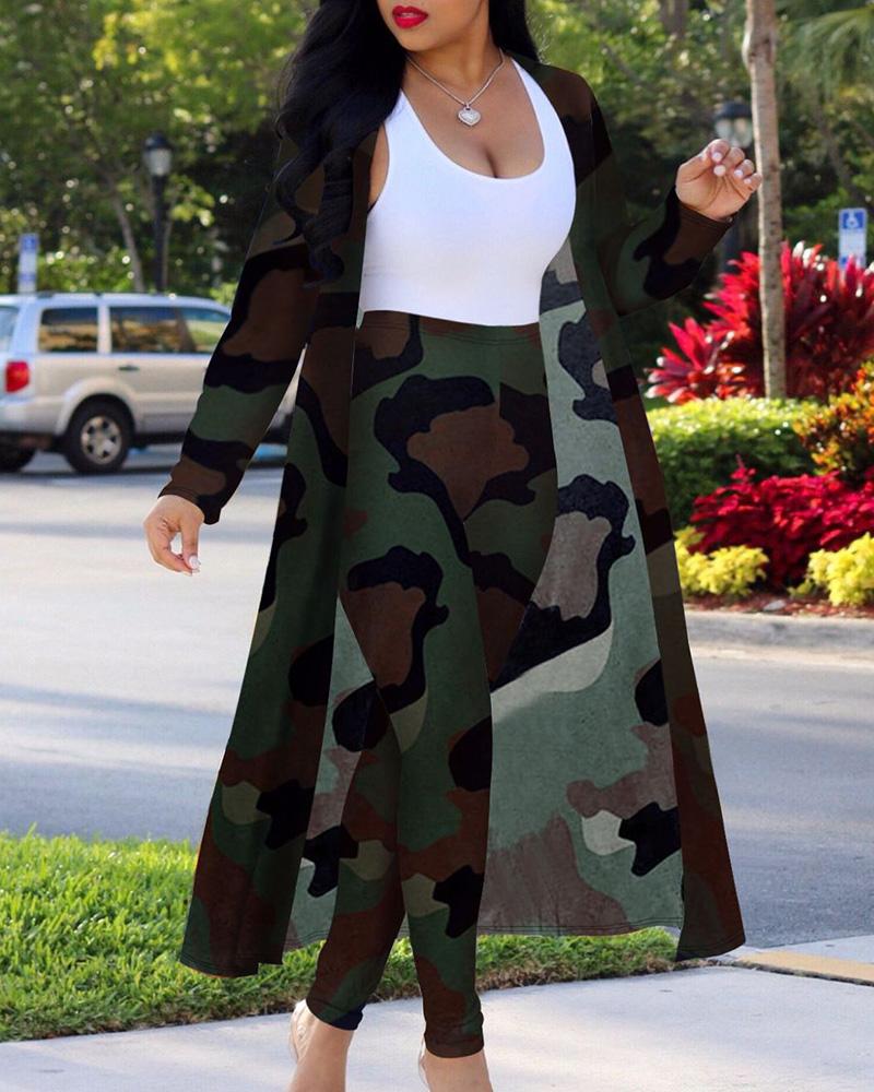 

Printed Long Sleeve Top & Pants Sets, Army green