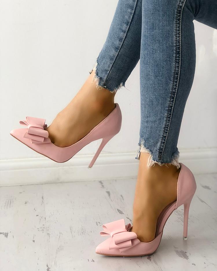 

Bowknot Pointed Toe Thin Heels, Pink