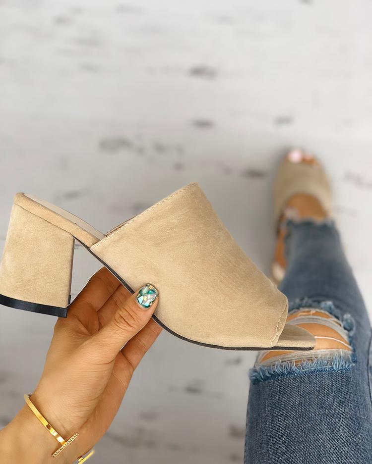 

Solid Velvet Peep Toe Chunky Heeled Sandals, Beige