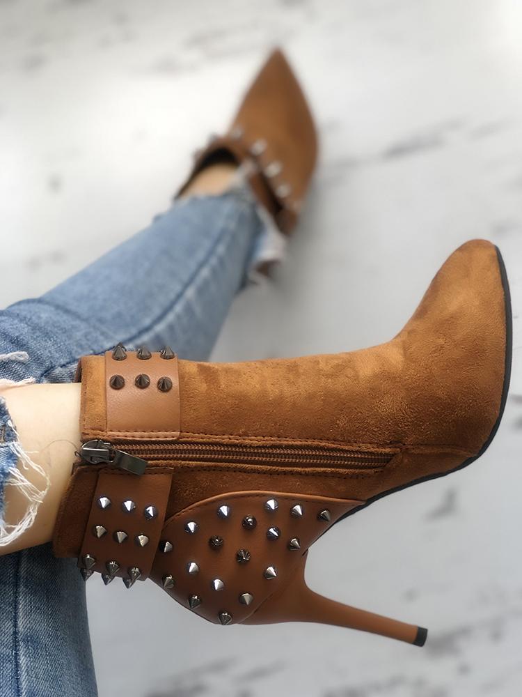 

Rivet Embellished Buckled Thin Heeled Boots