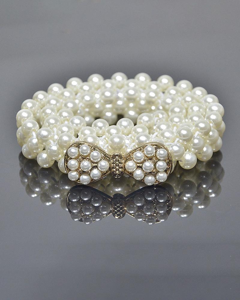 

Beaded Studded Bowknot Design Belt, White