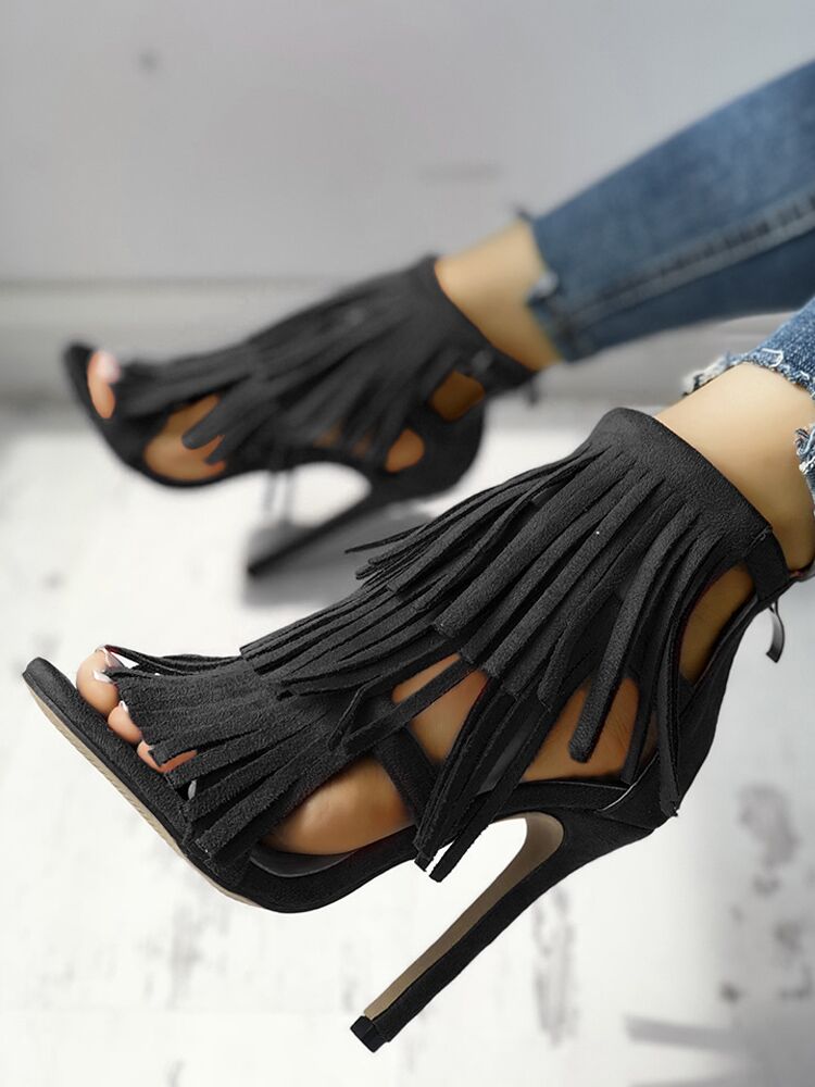 

Fashion Solid Tassel High Heel Sandals