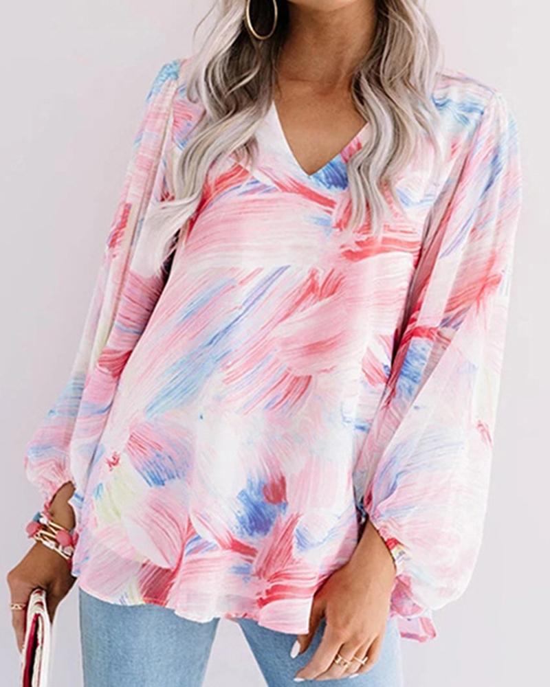 

Multicolor Chiffon Long Sleeve Loose Blouse, Pink