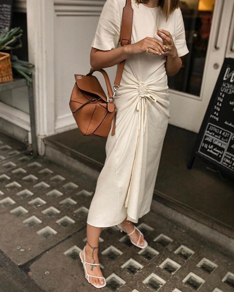 

Short Sleeve Drawstring Design Dress