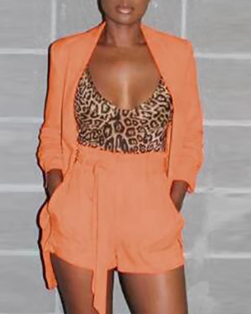 

Longline Blazer With Belted Shorts Sets, Orange