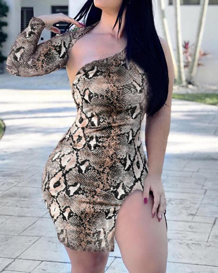 

Snake Print Cut Out Slit Bodycon Dress
