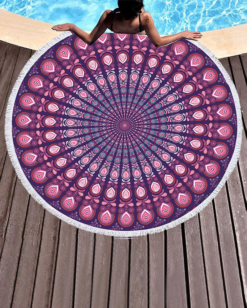 

Print Tassel Outdoor Travel Pool Beach Towel Blanket(150*150cm, Purple
