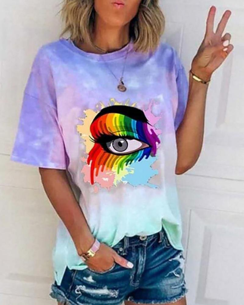 

Tie Dye Eyes Print Casual T-shirt, Blue