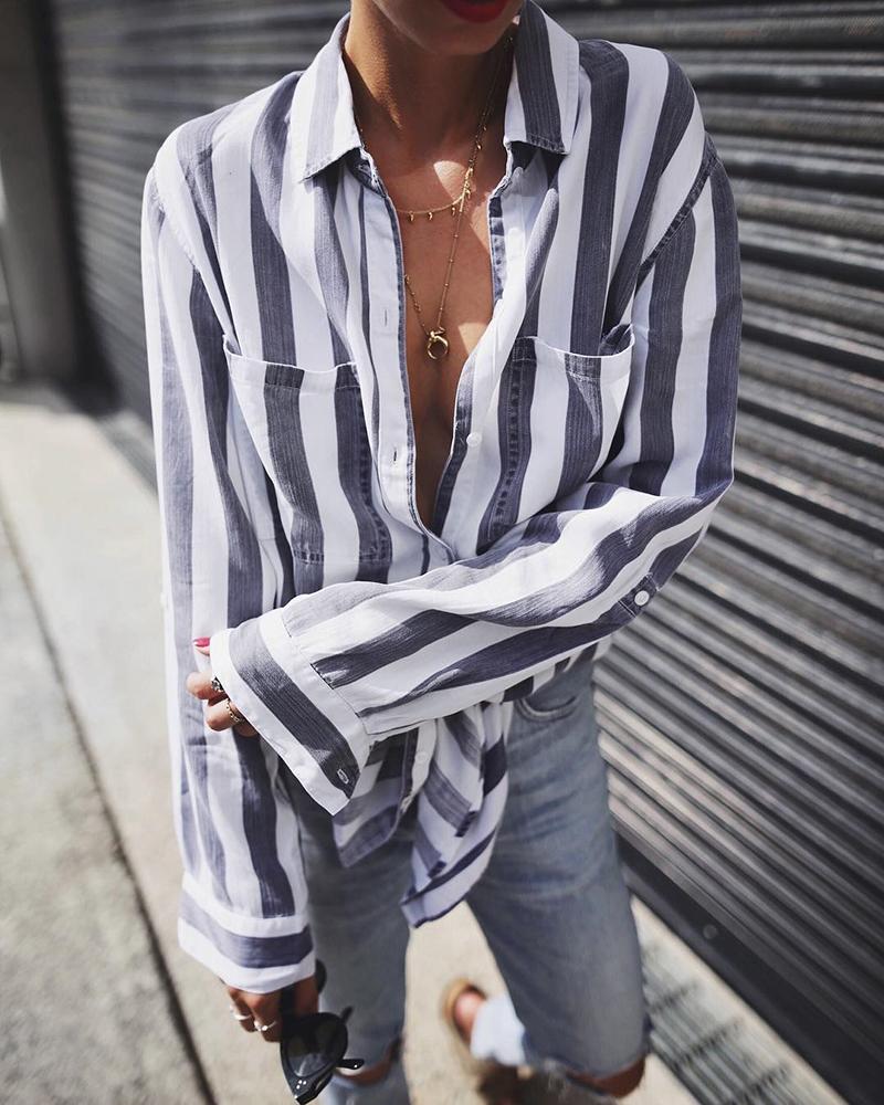 

Striped Casual Long Sleeve Knot Shirt