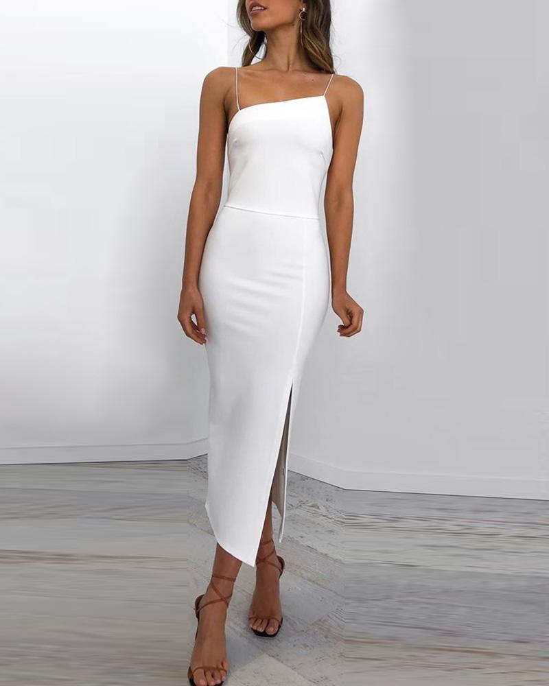 

Spaghetti Strap Slit Bodycon Dress, White