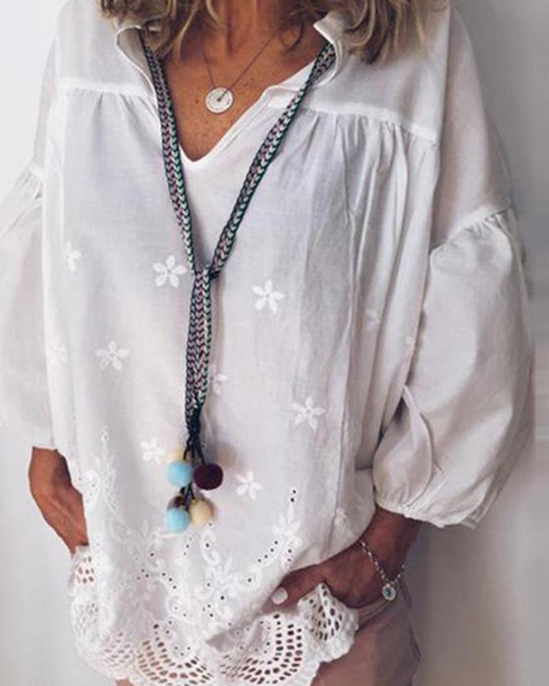 

Linen Lace Trim Blouse, White