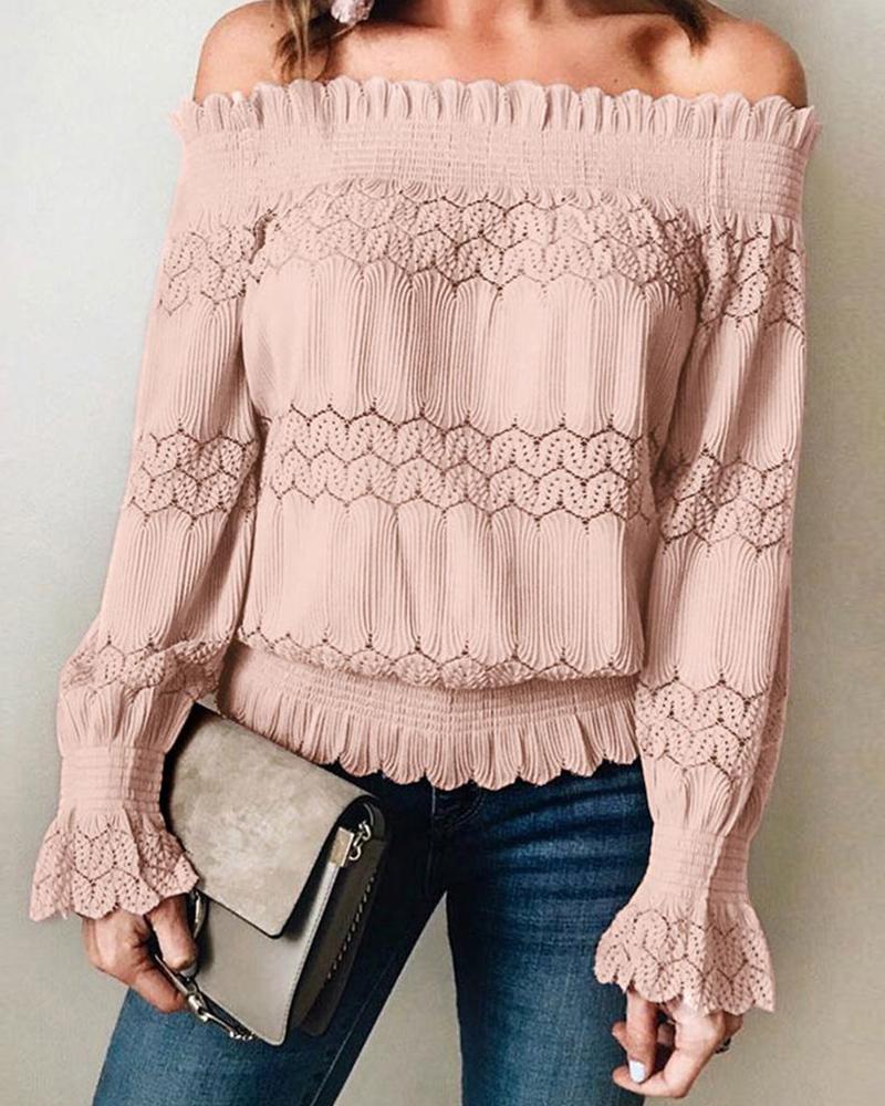 

Off Shoulder Lace Trim Casual Top, Pink