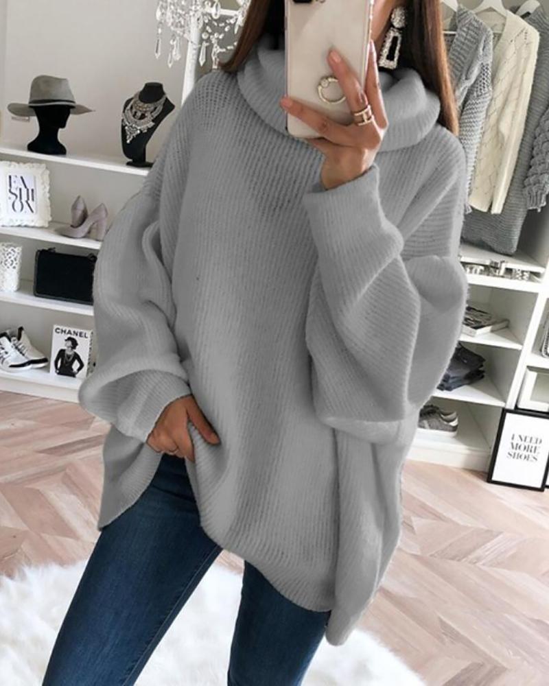 

Solid High Neck Long Sleeve Ribbed Sweater