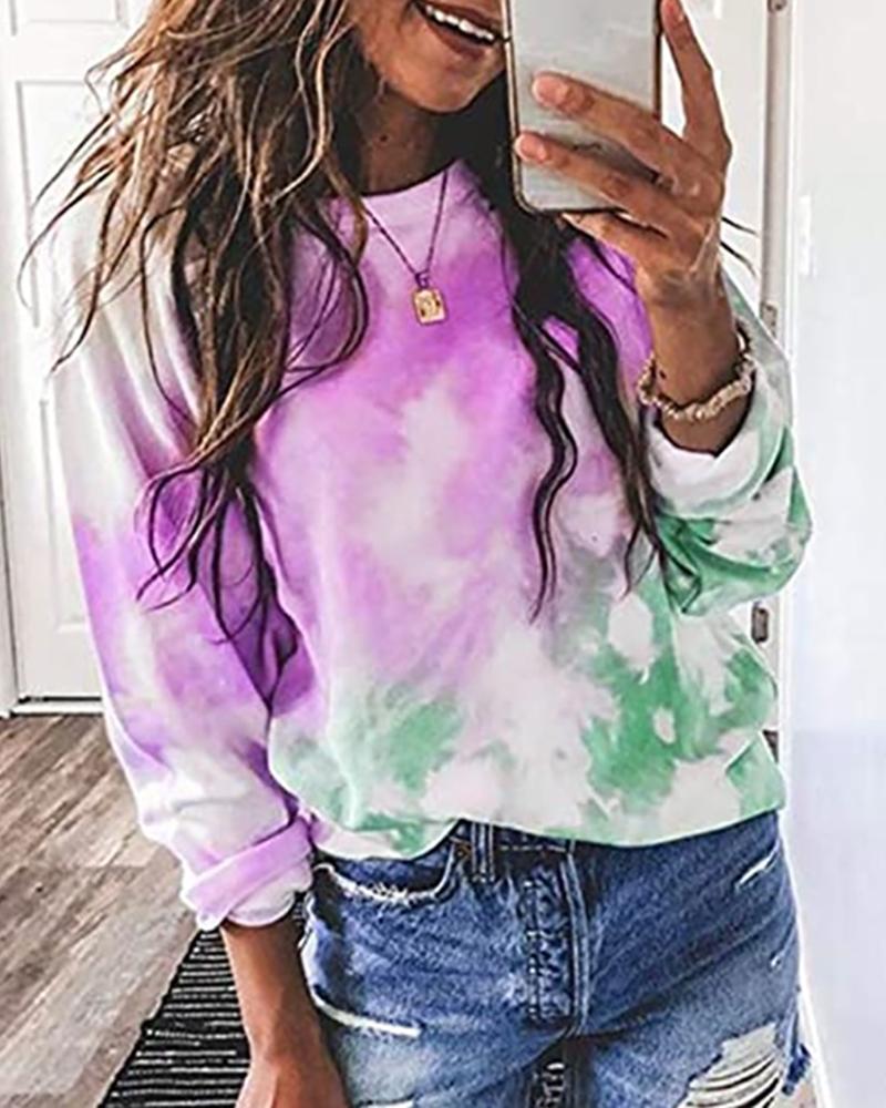 

Tie Dye Print Long Sleeve Casual Sweatshirt, Purple