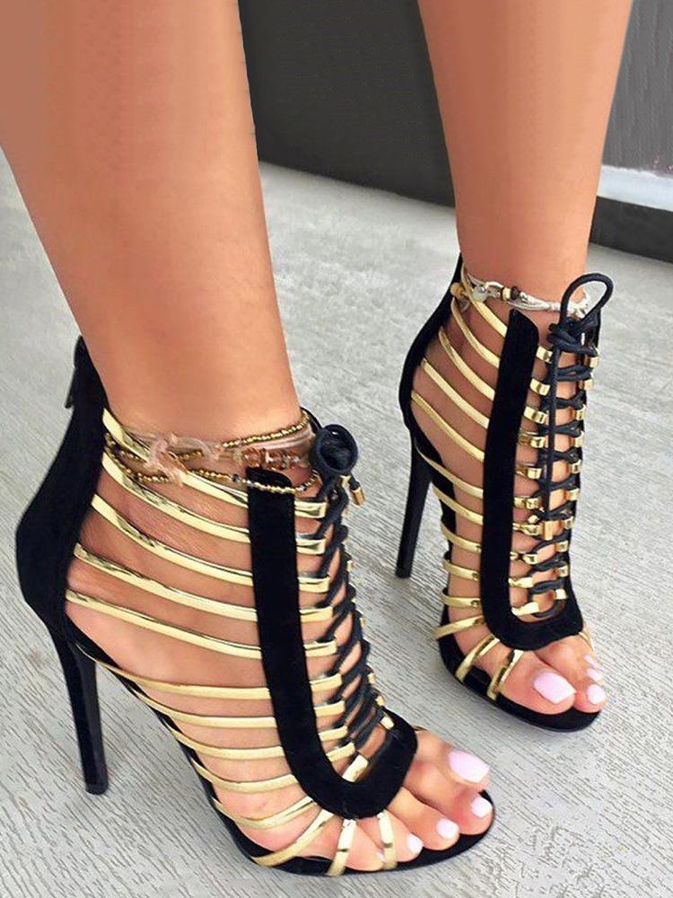 

Lace Up Back Zipper Stiletto Sandals