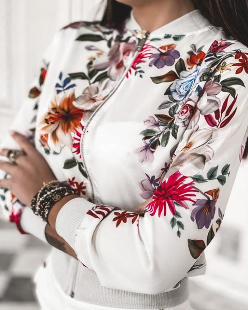 

Floral Print Bomber Jacket, White