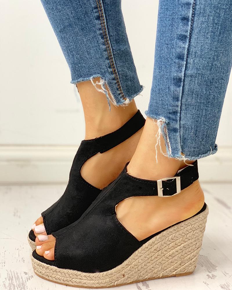 

Peep Toe Slingback Espadrille Wedge Sandals, Black