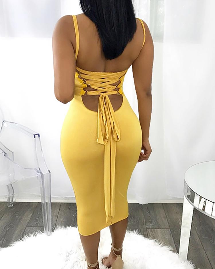 

Sexy Bandage Strappy Back Bodycon Dress, Yellow