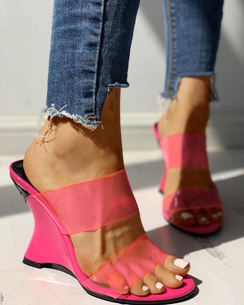 

Transparent Open Toe Wedge Sandals, Hot pink