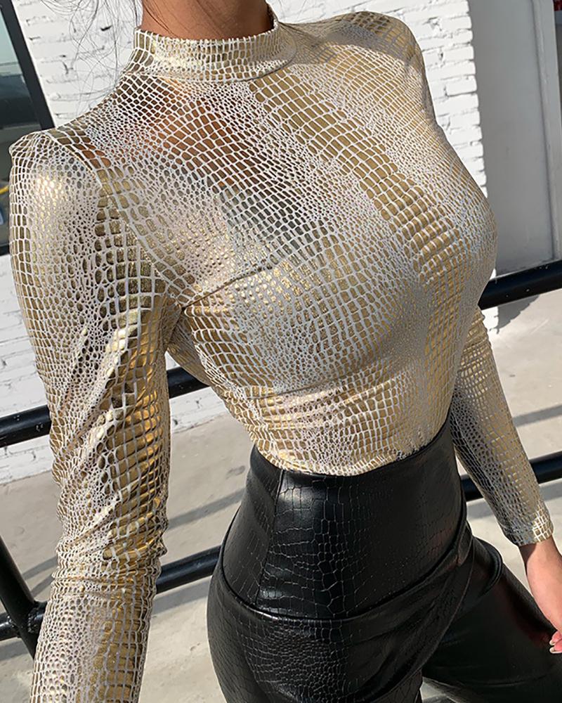 

Glitter Long Sleeve Sequins Blouse, Champagne