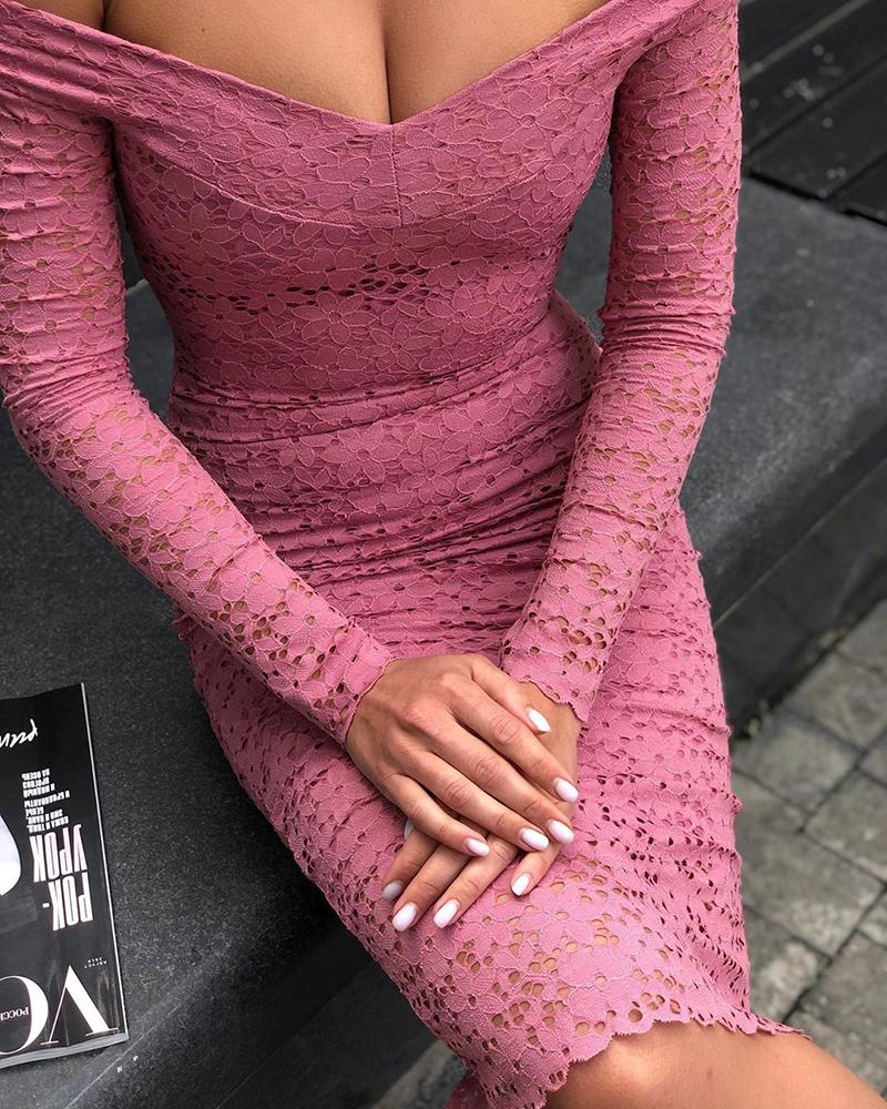 

Solid Off Shoulder Lace Bodycon Dress