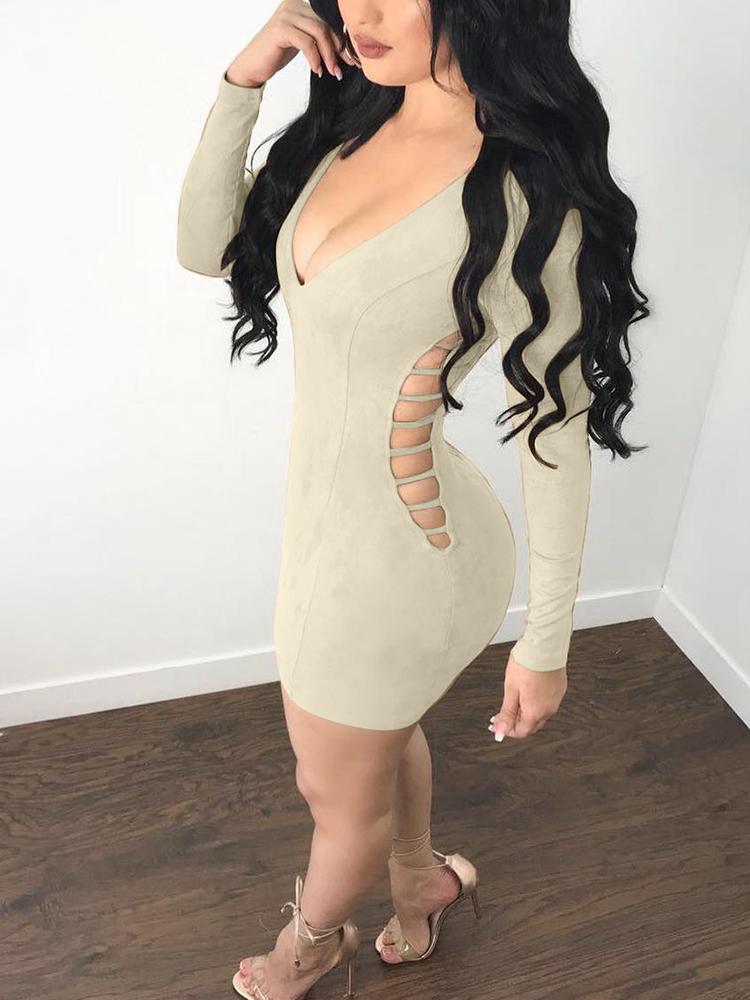 

Deep V Ladder Cutout Mini Dress, Beige