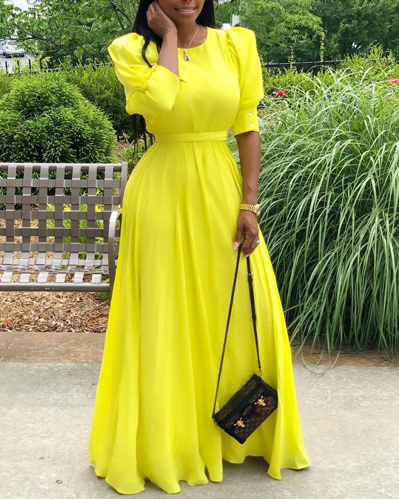 

Solid Lantern Sleeve Maxi Dress, Yellow