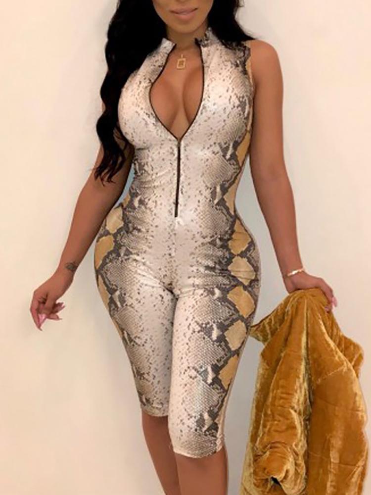 

Snakeskin Print Zip Up Jumpsuit