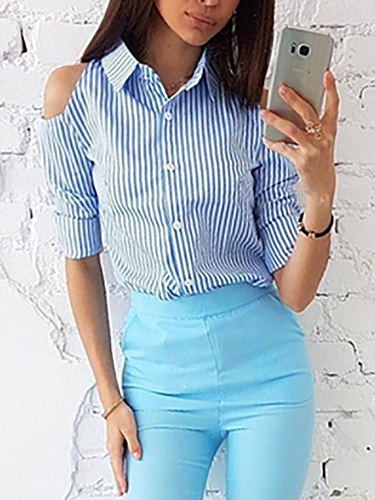 

Grid Cold Shoulder Button Through Top, Blue