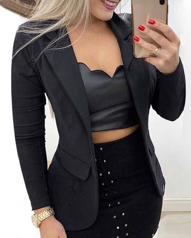 

Solid Long Sleeve Blazer Coat, Black