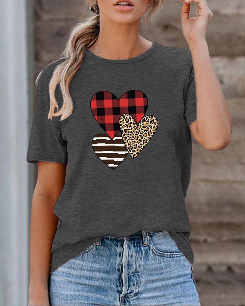 

Heart Print Short Sleeve T-shirt For Valentine' Day, Style4