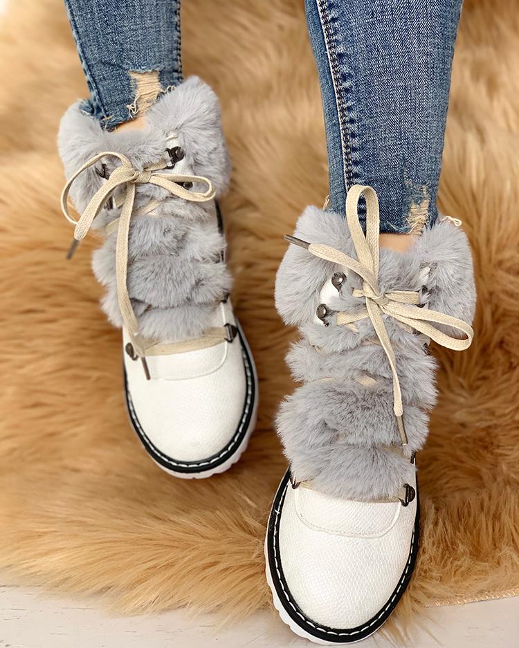 

Lace-Up Fluffy Non-Slip Flat Shoes